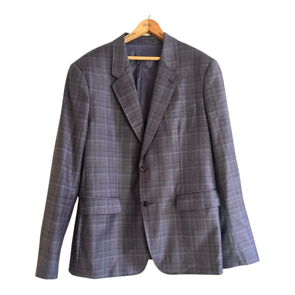 Untuckit men’s blue plaid original tailoring & fit 100% wool blazer size 46R